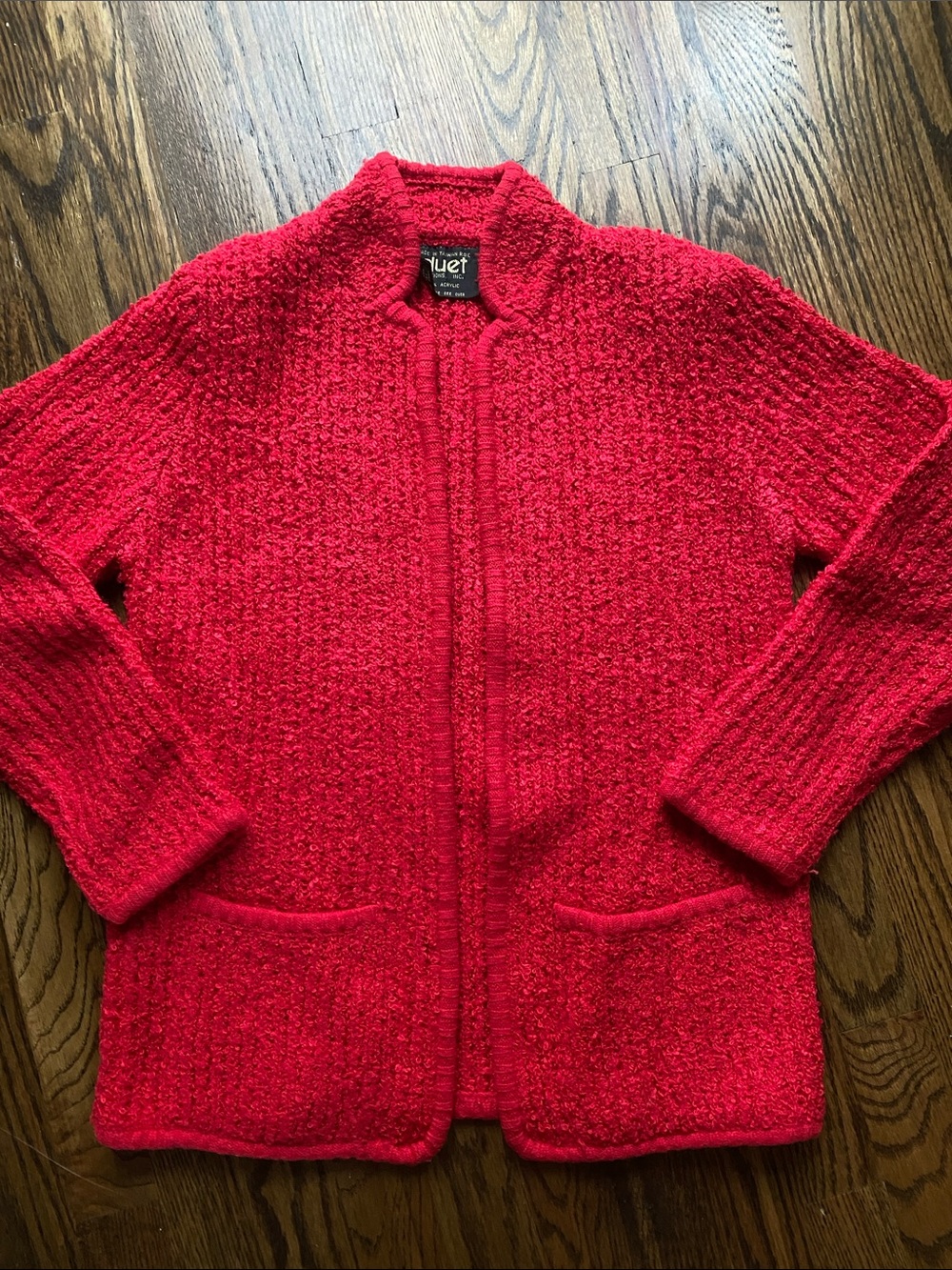 Vintage Red Bouclé Cardigan Sweater